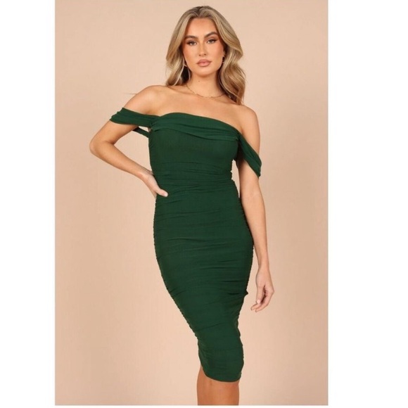 PETAL AND PUP Nique Strapless Mesh Midi Dress - Emerald NEW SIZE LARGE - Picture 2 of 5